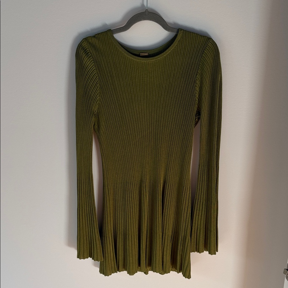Olive Green Ribbed Long-Sleeve Top